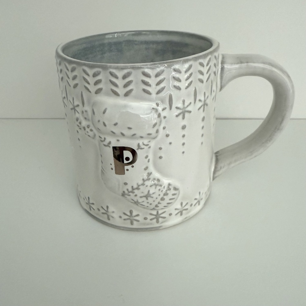 Anthropologie Snowcap Reactive-Glazed Monogram P Mug 13oz